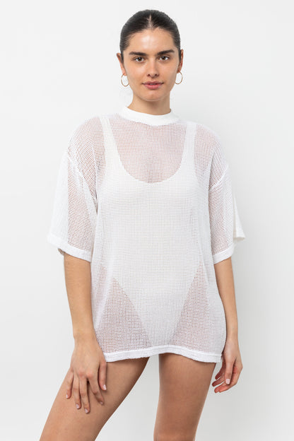 RIN500GD - Cotton Fishnet Mock Neck Big Tee