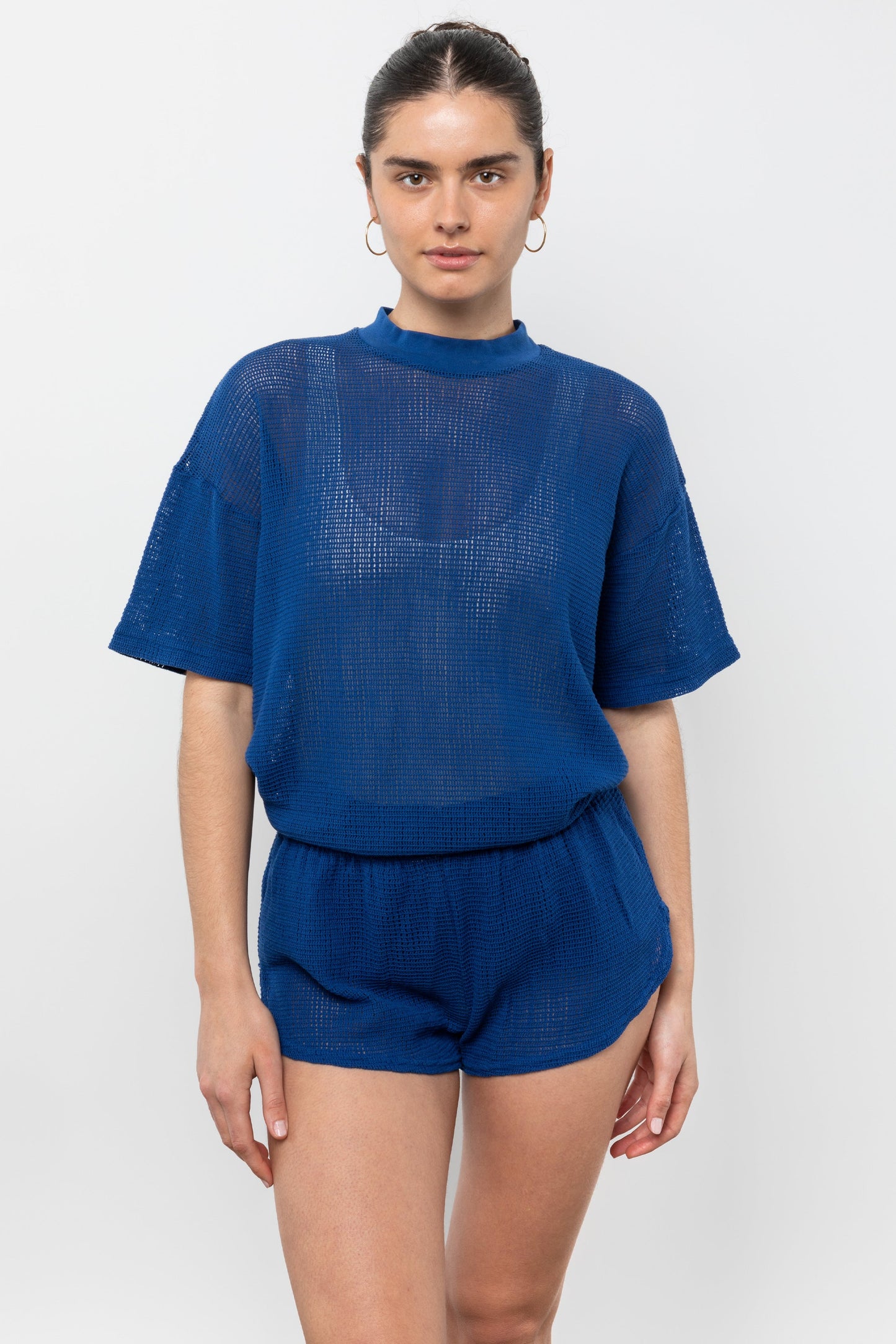 RIN500GD - Cotton Fishnet Mock Neck Big Tee