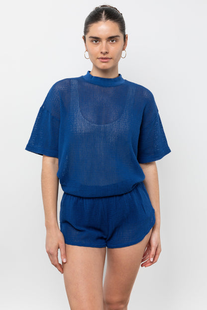 RIN500GD - Cotton Fishnet Mock Neck Big Tee