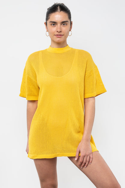 RIN500GD - Cotton Fishnet Mock Neck Big Tee