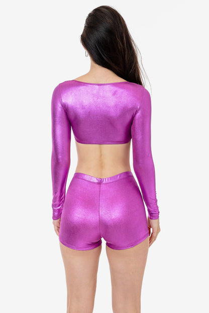 RLA387 - Lamé Squareneck Long Sleeve Micro Crop Top