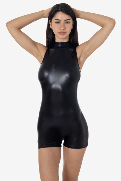 RLA373 - Lamé Sleeveless Mockneck Biketard