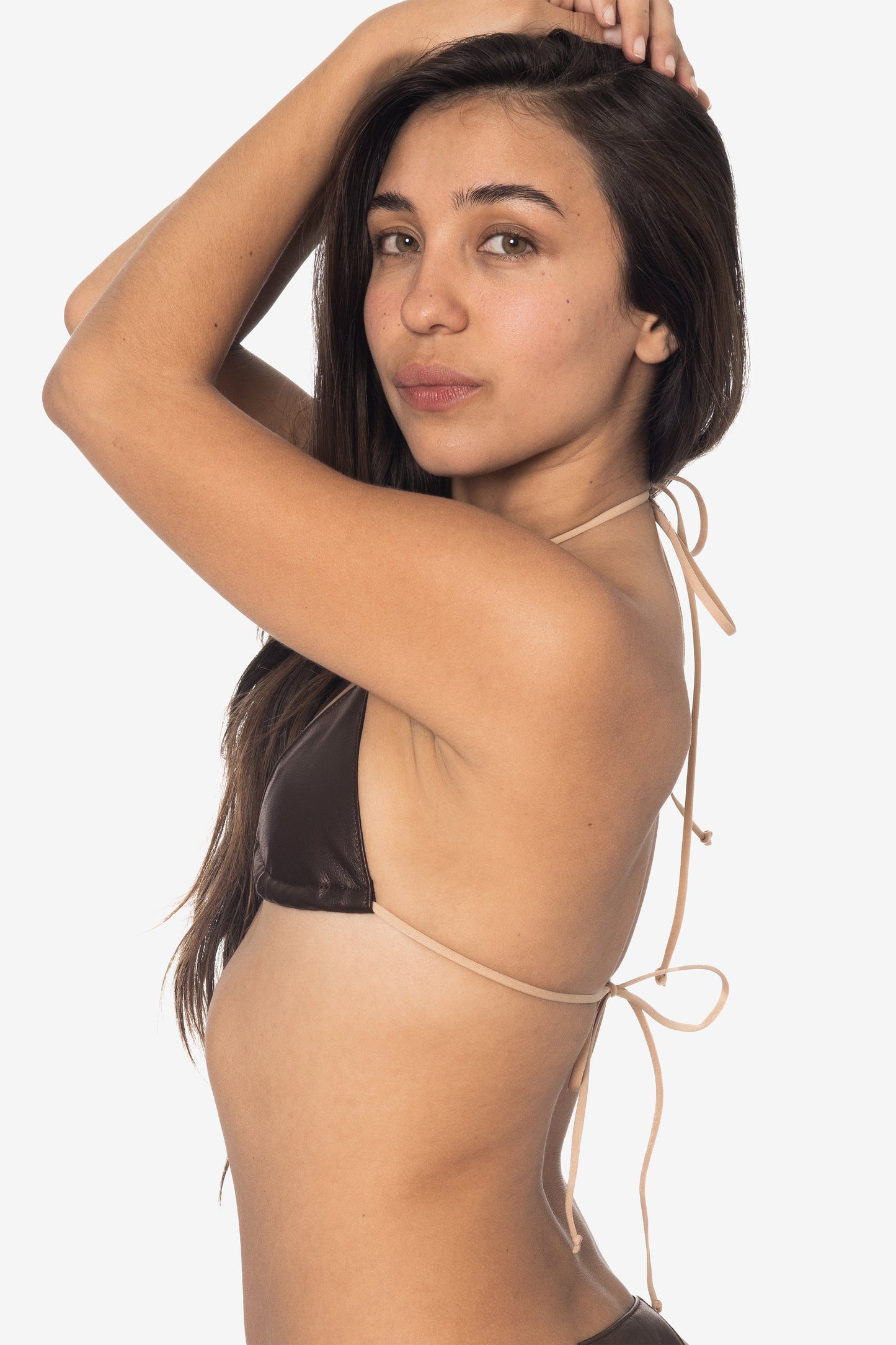 RLH3436 - Leather Nylon String Bikini Top