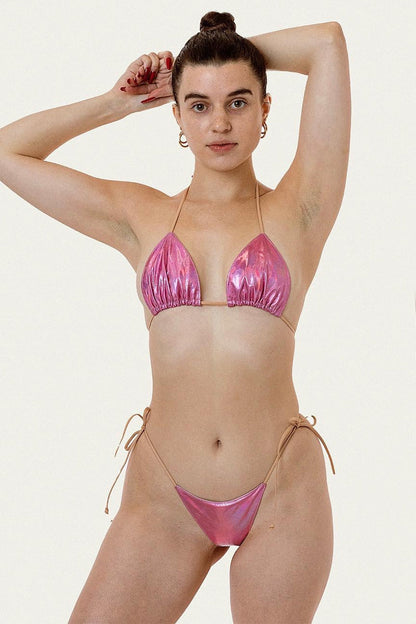RLH3437 - Leather Thong Nylon String Bikini Bottom