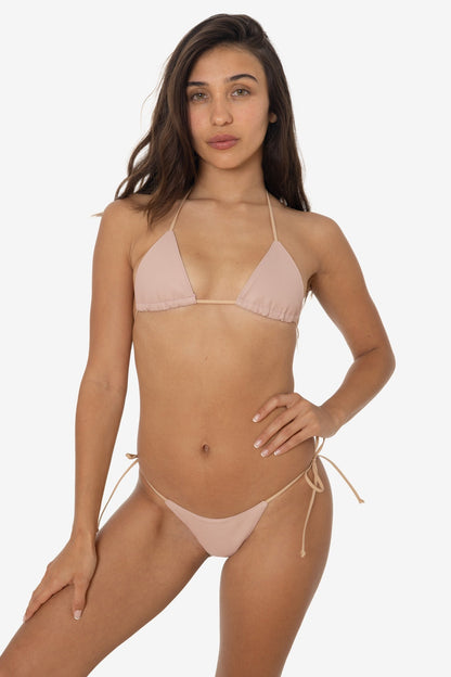RLH3437 - Leather Thong Nylon String Bikini Bottom