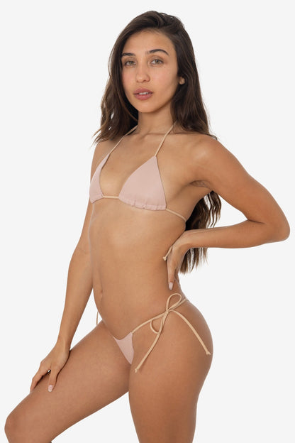 RLH3437 - Leather Thong Nylon String Bikini Bottom
