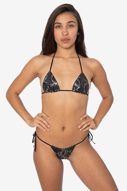 RLH3437 - Leather Thong Nylon String Bikini Bottom