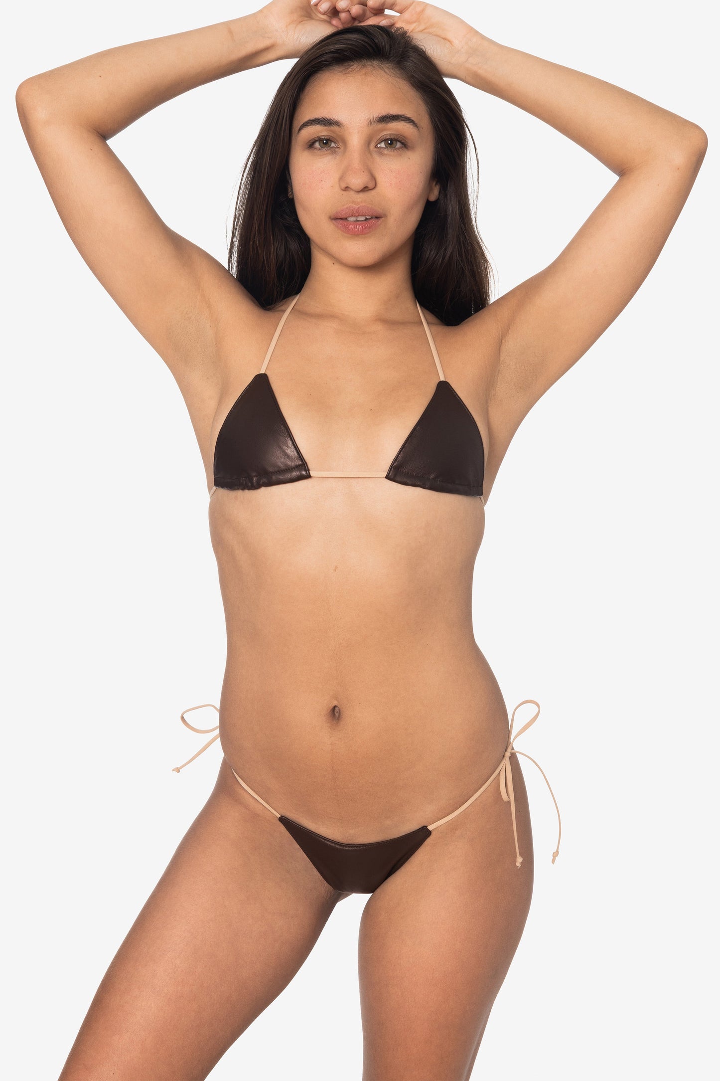 RLH3437 - Leather Thong Nylon String Bikini Bottom
