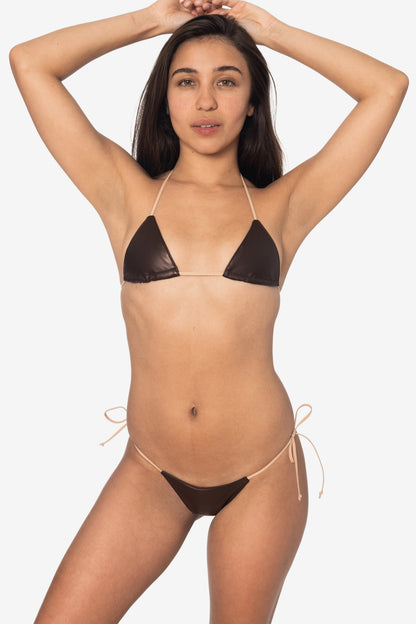 RLH3437 - Leather Thong Nylon String Bikini Bottom