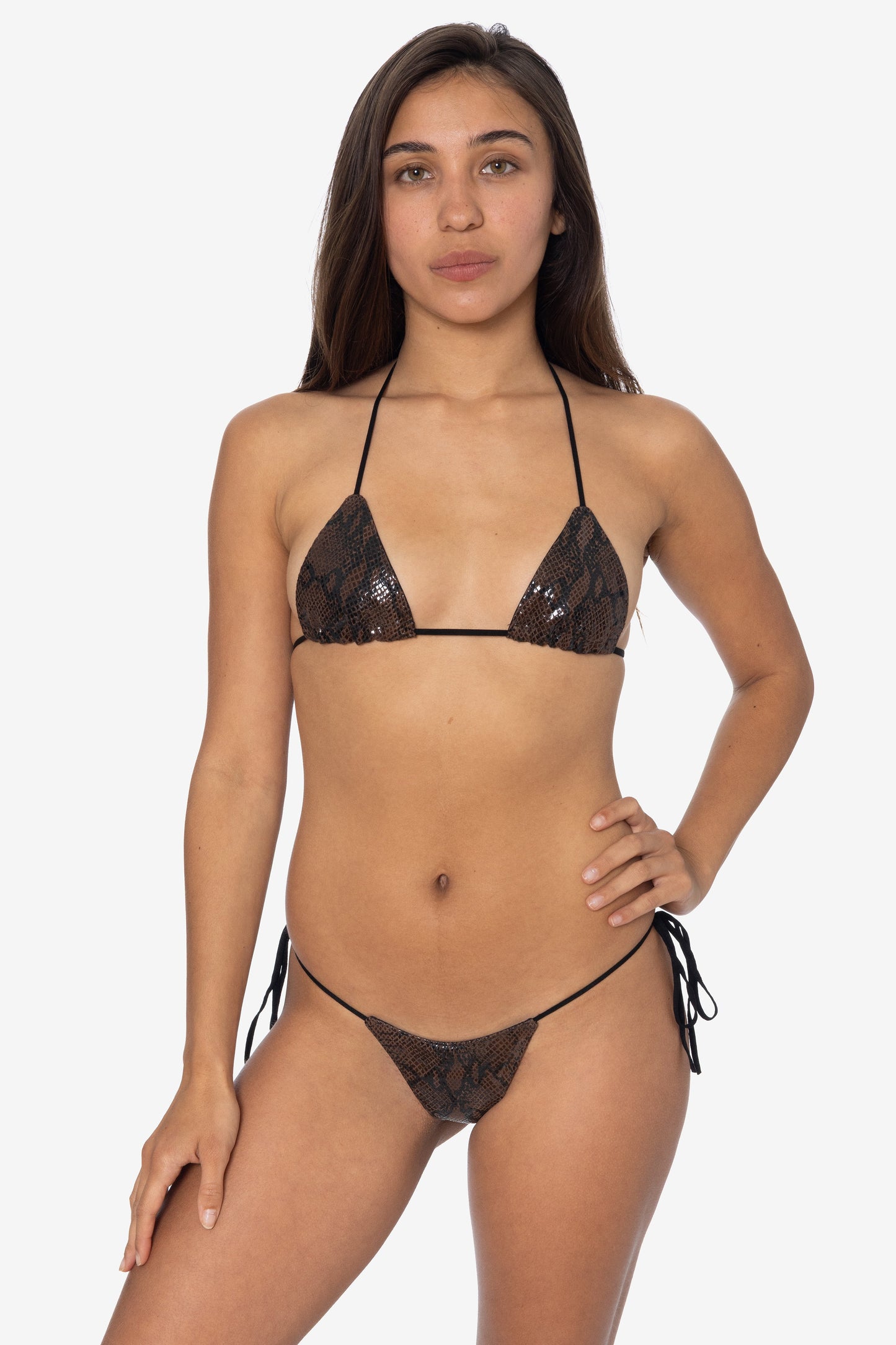 RLH3437 - Leather Thong Nylon String Bikini Bottom