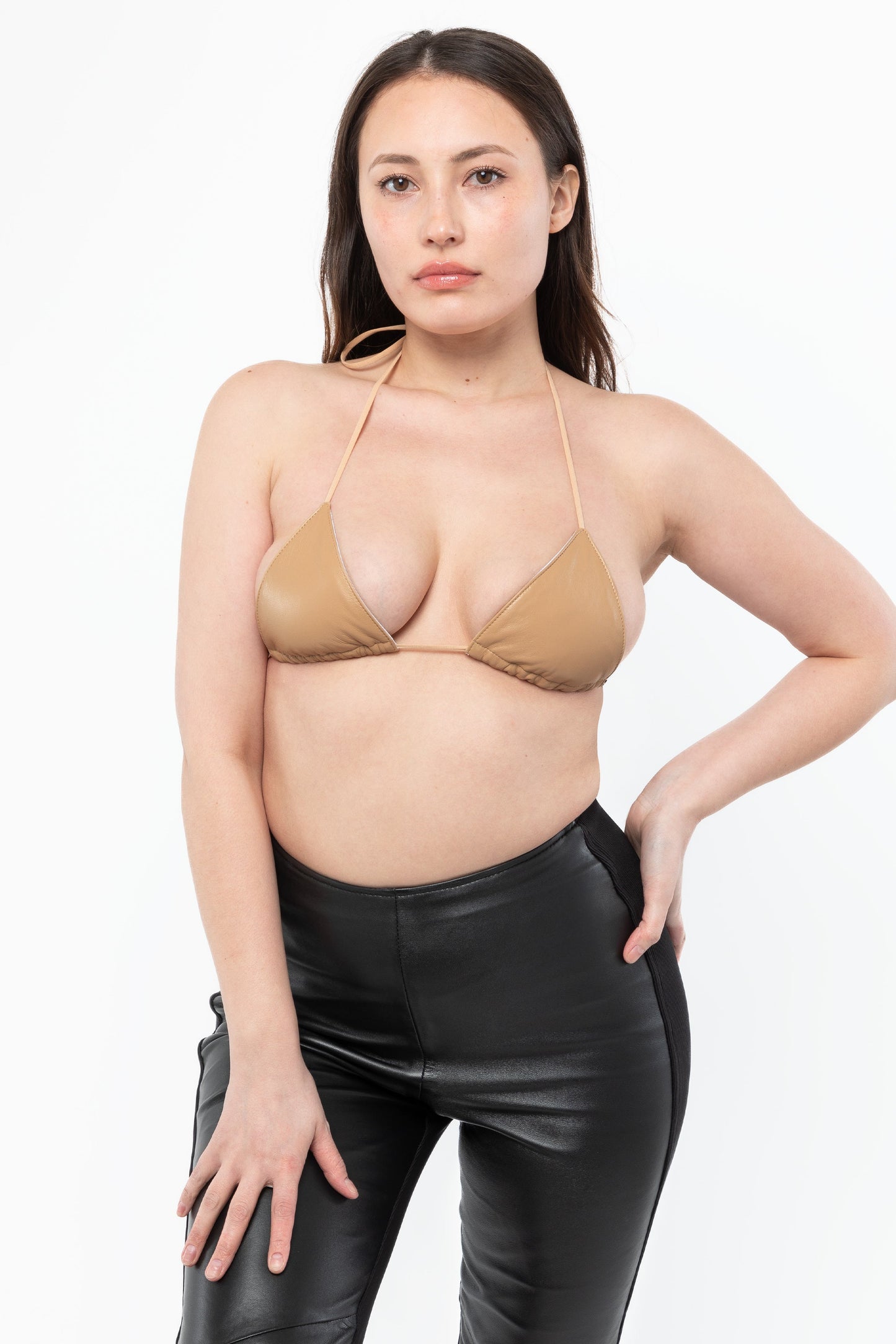 RLH3436 - Leather Nylon String Bikini Top