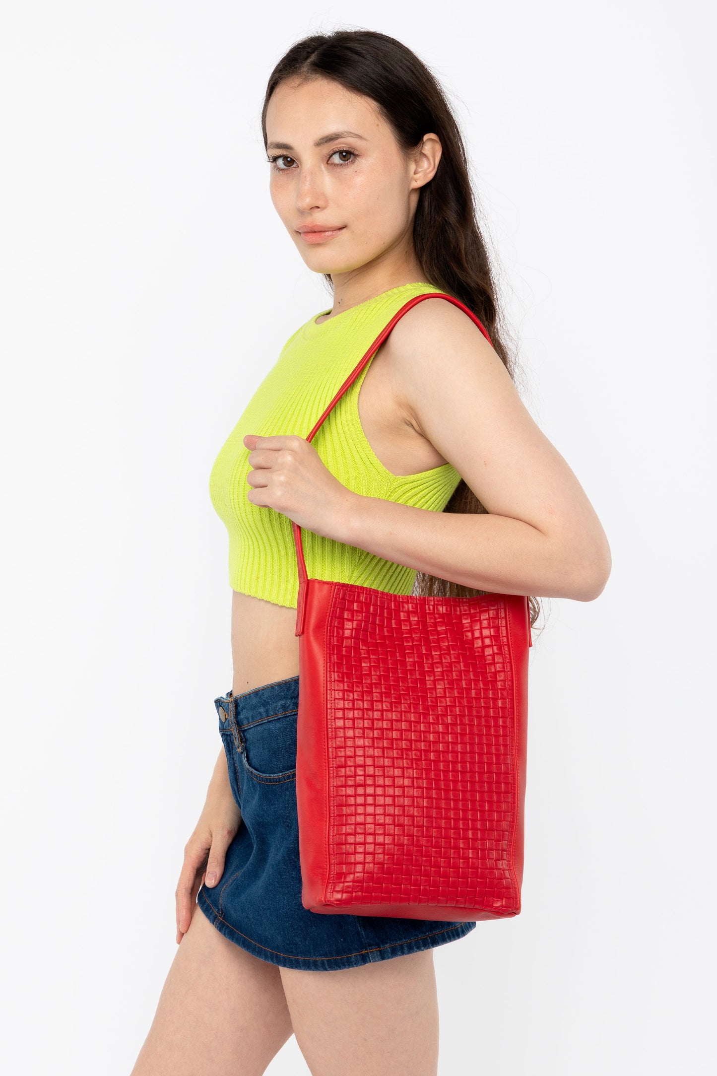RLH3482 - Woven Leather Slim Tote