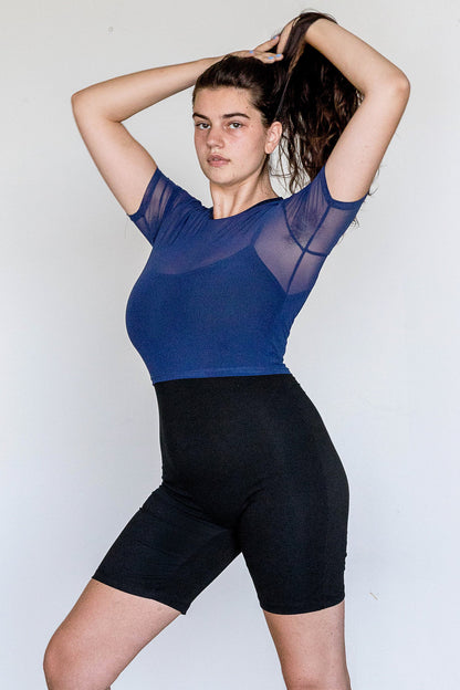 RNS078 - Micromesh Short Sleeve Crop Top Tee Shirt