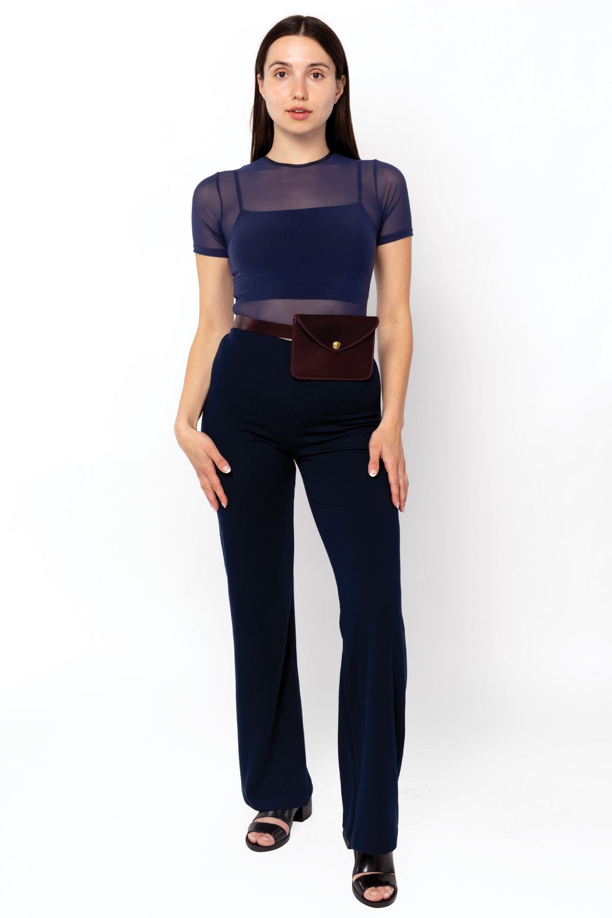 RNS078 - Micromesh Short Sleeve Crop Top Tee Shirt