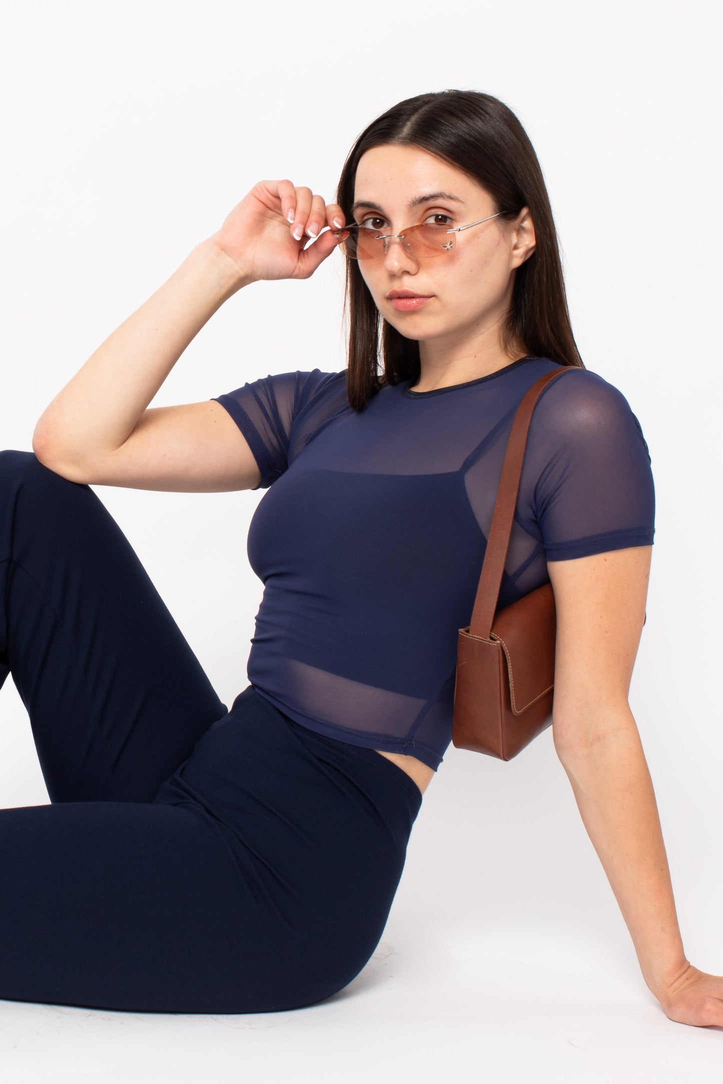 RNS078 - Micromesh Short Sleeve Crop Top Tee Shirt