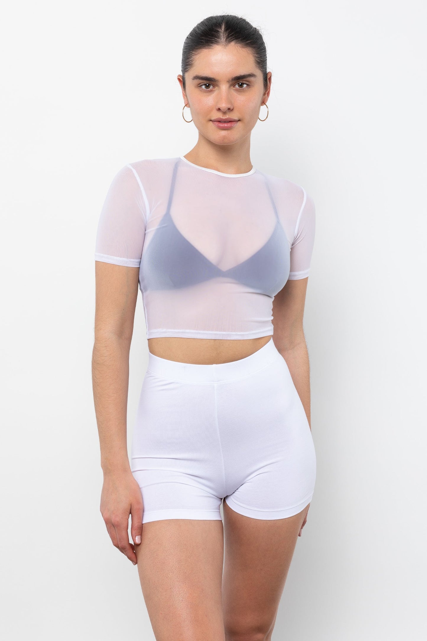 RNS078 - Micromesh Short Sleeve Crop Top Tee Shirt