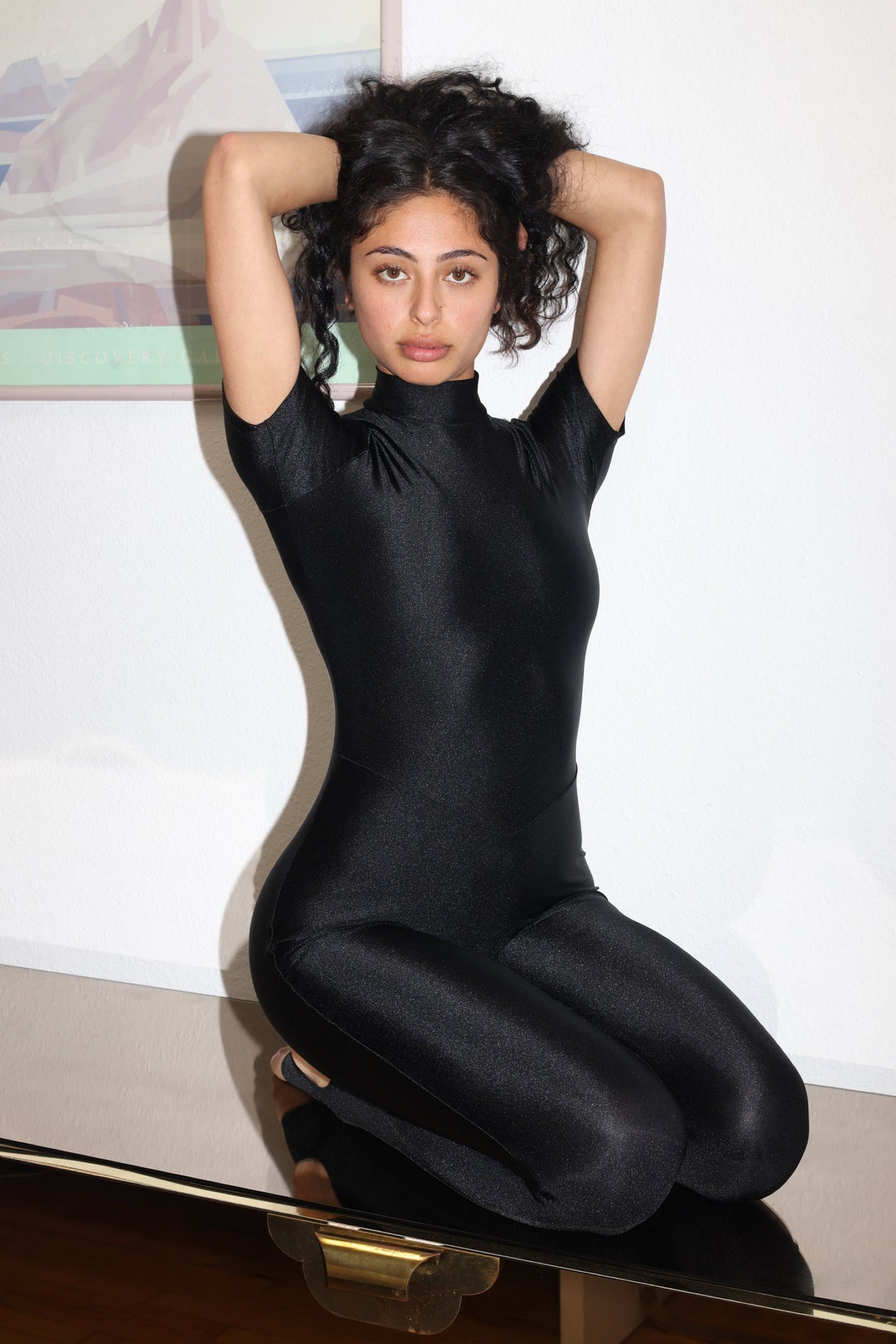 RNT322 - Nylon Tricot Short Sleeve Mockneck Unitard