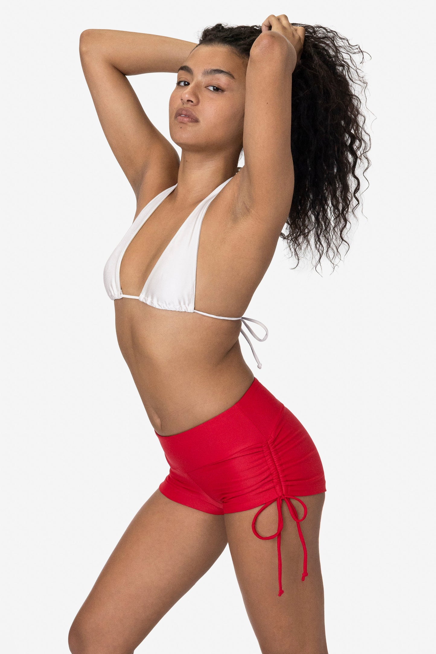 RNT334 - Nylon Tricot Ruched Side Tie Shorts