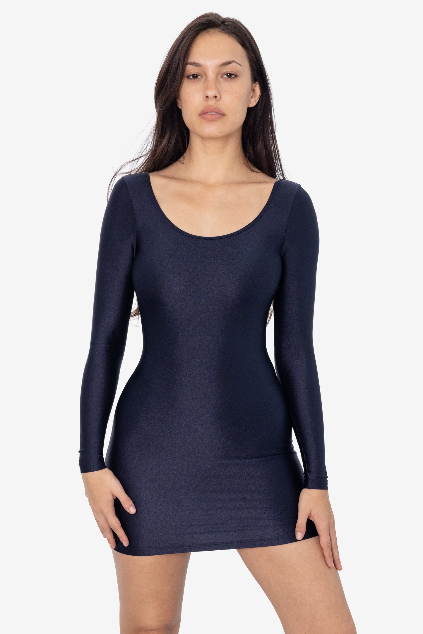 RNT3628 - Nylon Tricot Double U-Neck L/S Mini Dress