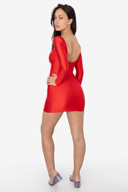 RNT3628 - Nylon Tricot Double U-Neck L/S Mini Dress