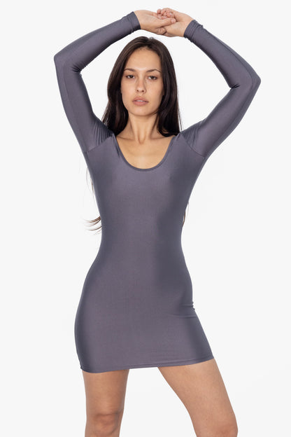 RNT3628 - Nylon Tricot Double U-Neck L/S Mini Dress