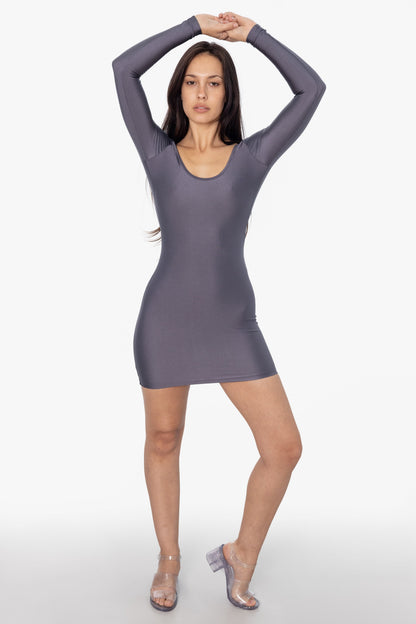 RNT3628 - Nylon Tricot Double U-Neck L/S Mini Dress