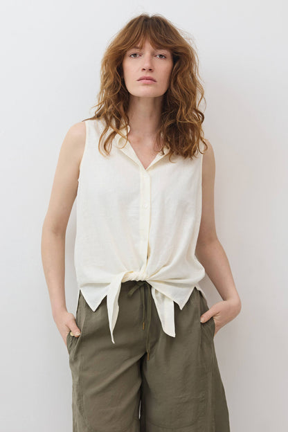 Sleeveless Tie Front Button Down