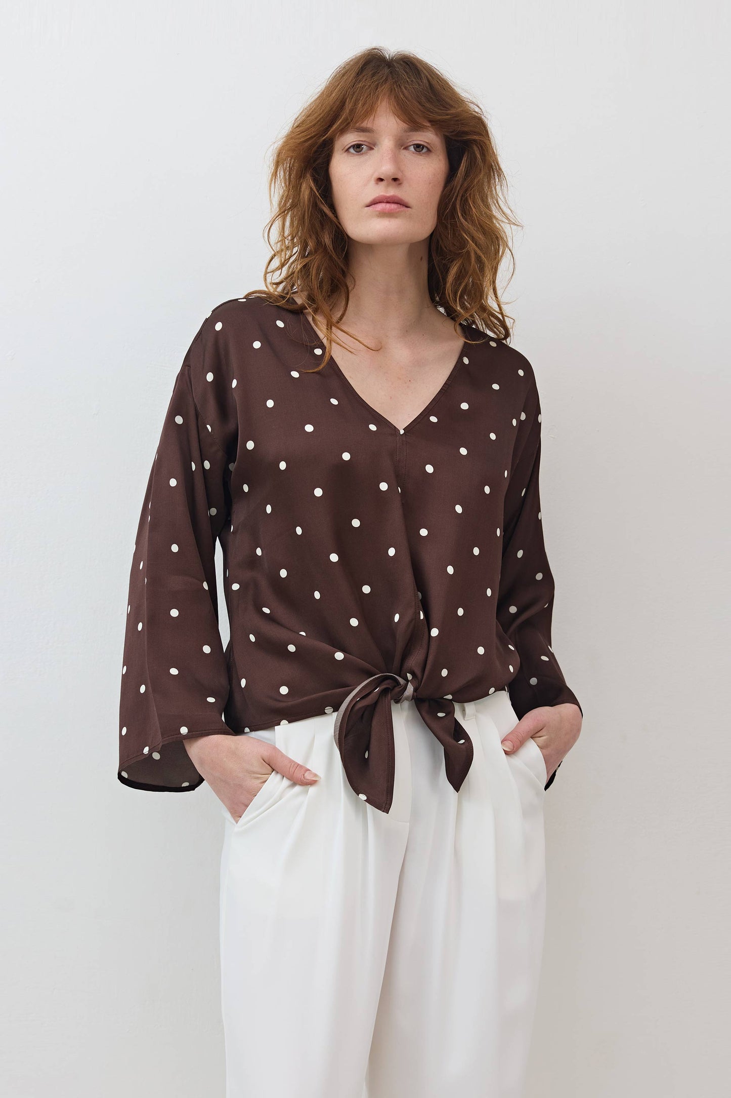 Silky Tie Front Blouse