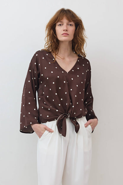 Silky Tie Front Blouse