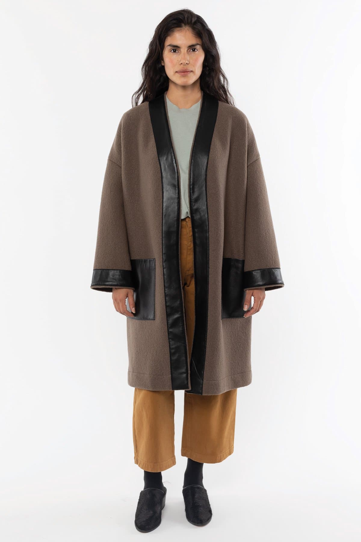 RWL100 - Wool Coat with Leather Trim