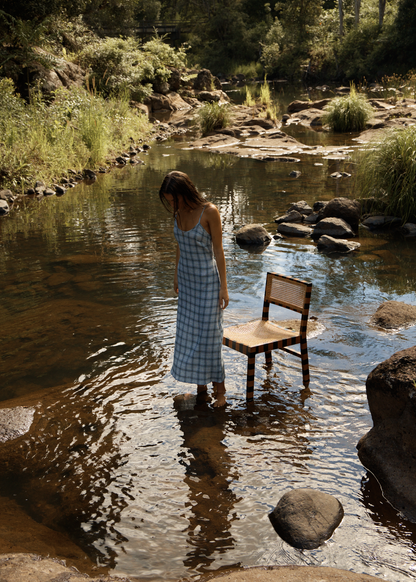 AFENDS Womens Rumi - Seersucker Midi Dress - Overcast Check