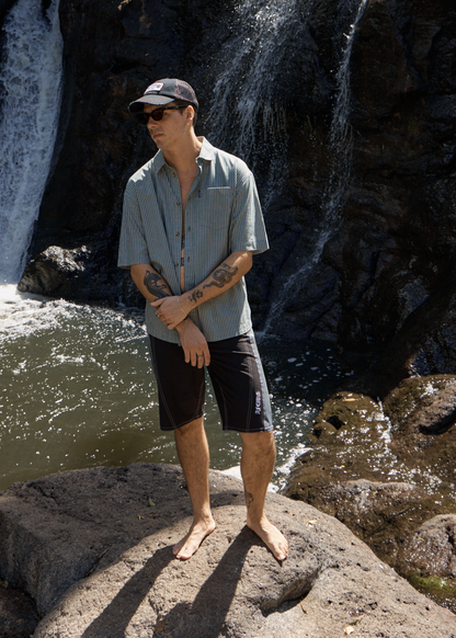 AFENDS Mens Pinned - Short Sleeve Shirt - Sycamore Stripe