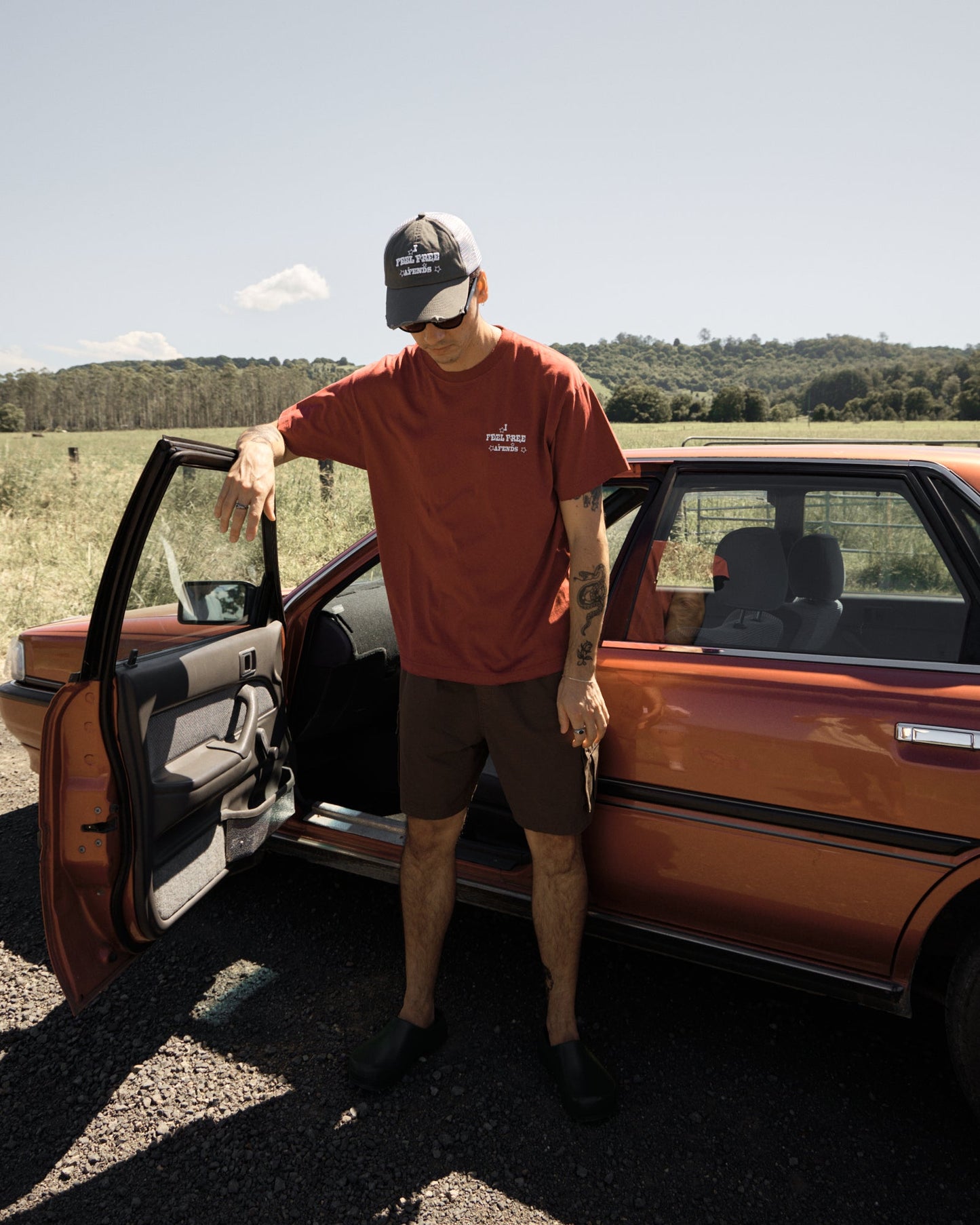 AFENDS Mens Sonoran - Boxy Tee - Washed Burgundy