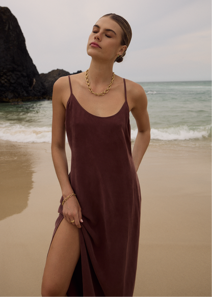 AFENDS Womens Valley - Cupro Midi Dress - Hazelnut