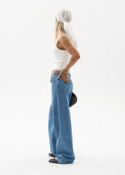 AFENDS Womens Alyra - Low Rise Wide Leg Jean - Worn Blue