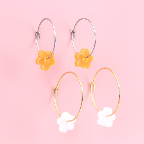 Tangerine Dream Flower Power Hoop Earring Set