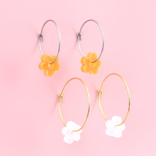 Tangerine Dream Flower Power Hoop Earring Set