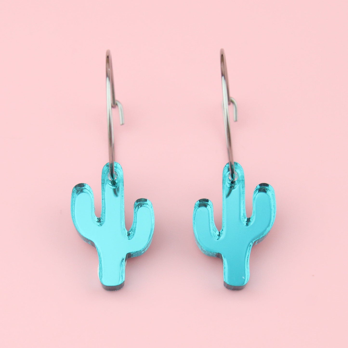 Teal Crazy Cactus Lady Hoop Earrings