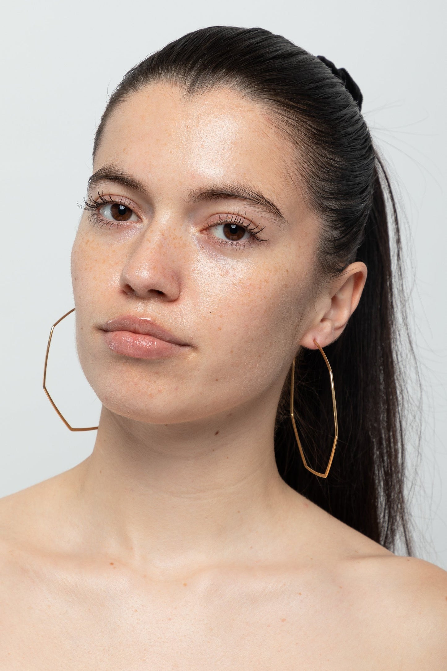 JWL318 - Hexagon Post Hoop Earrings