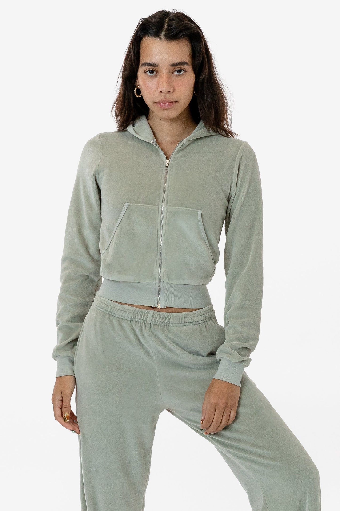 VLR310GD - Garment Dye Velour Mid-Length Zip-Up Hoodie