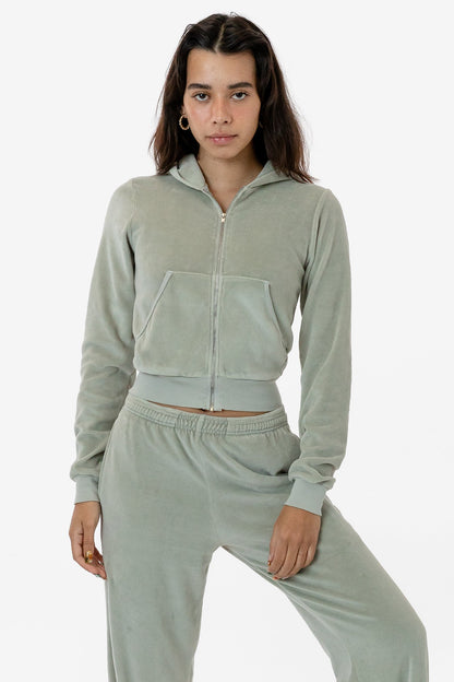 VLR310GD - Garment Dye Velour Mid-Length Zip-Up Hoodie