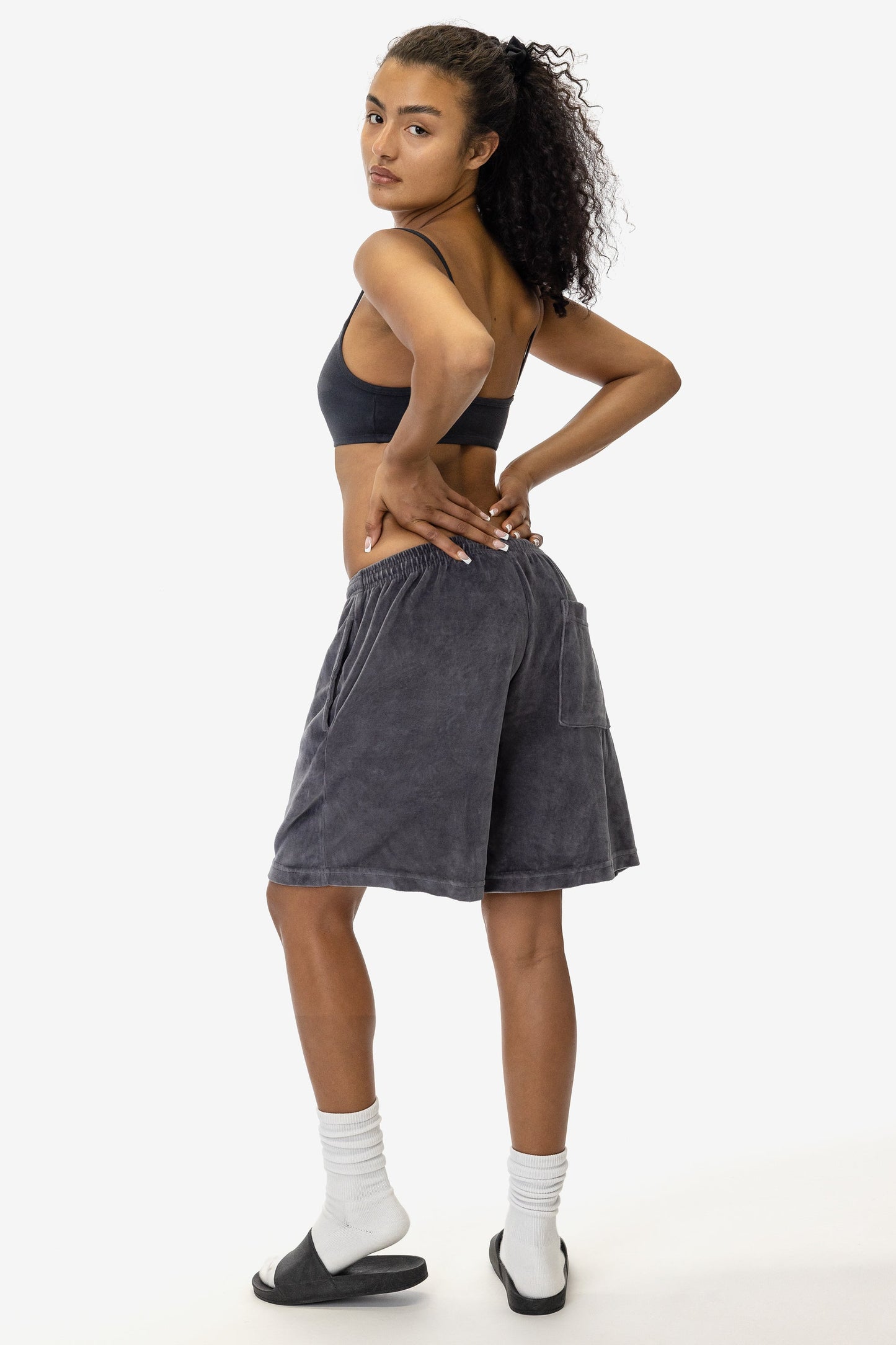 VLR442GD - Garment Dye Velour Mid-Length Wide Short