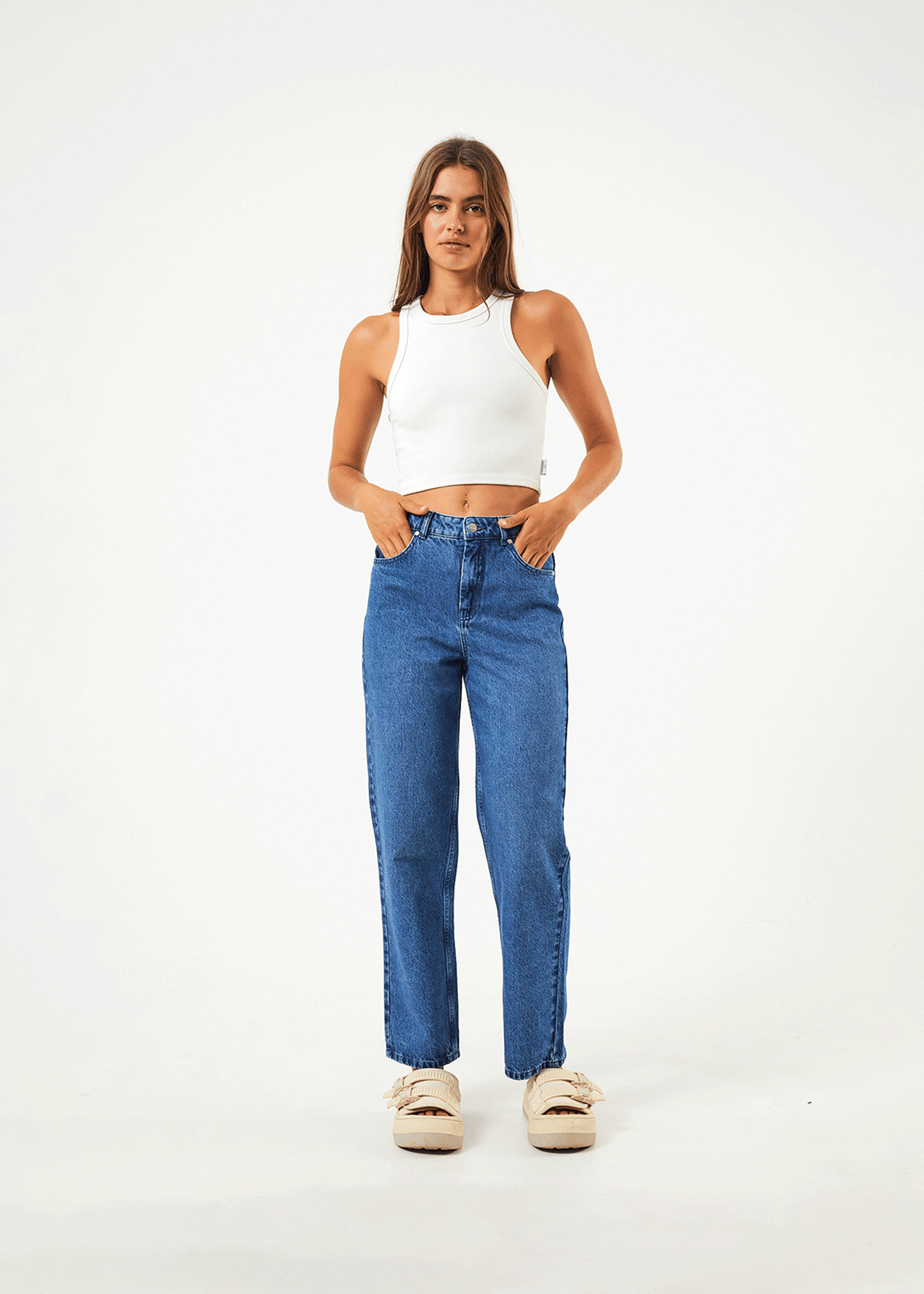 AFENDS Womens Shelby - Denim Wide Leg Jean Long - Authentic Blue