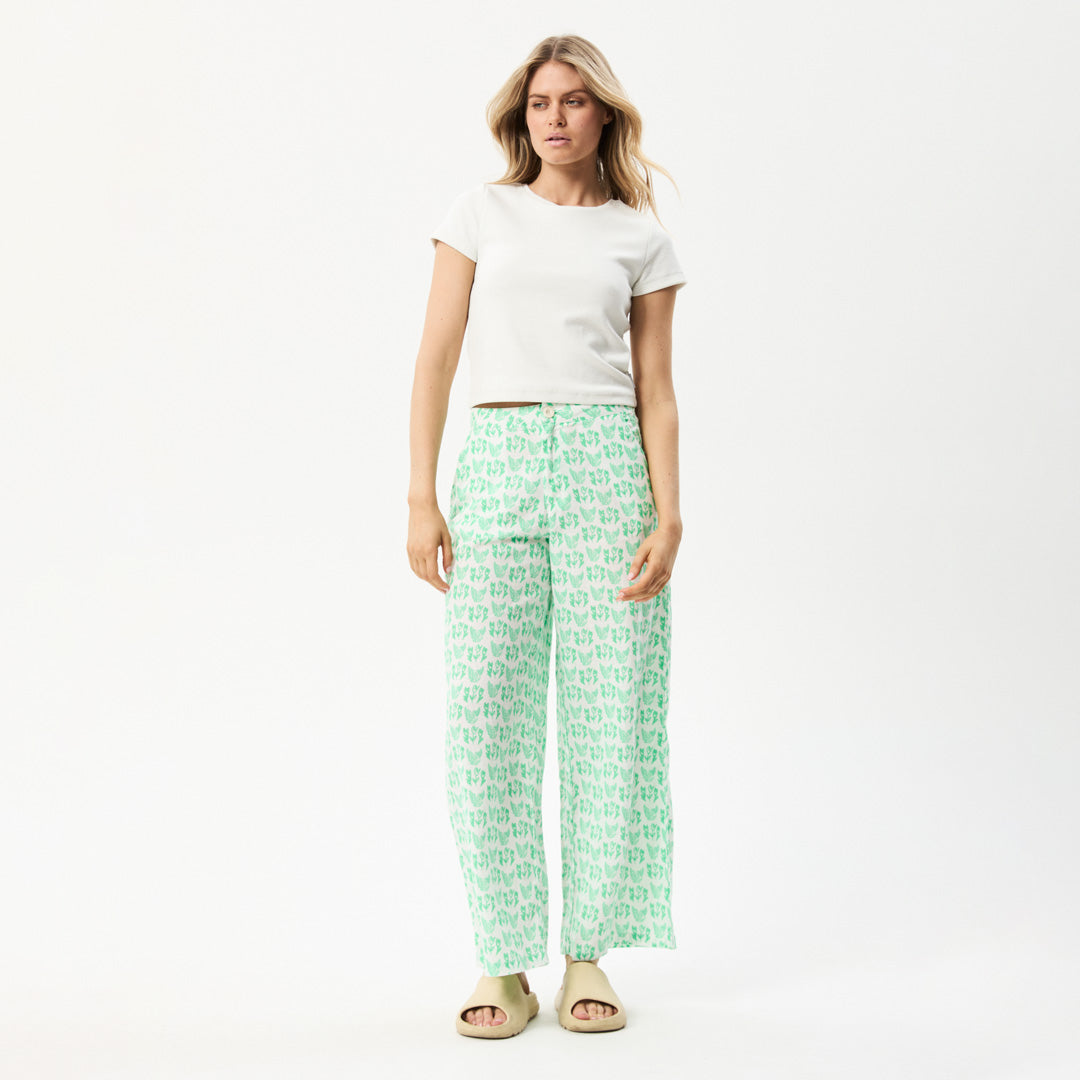AFENDS Womens Swan Sienna - Wide Leg Pant - Lime Green