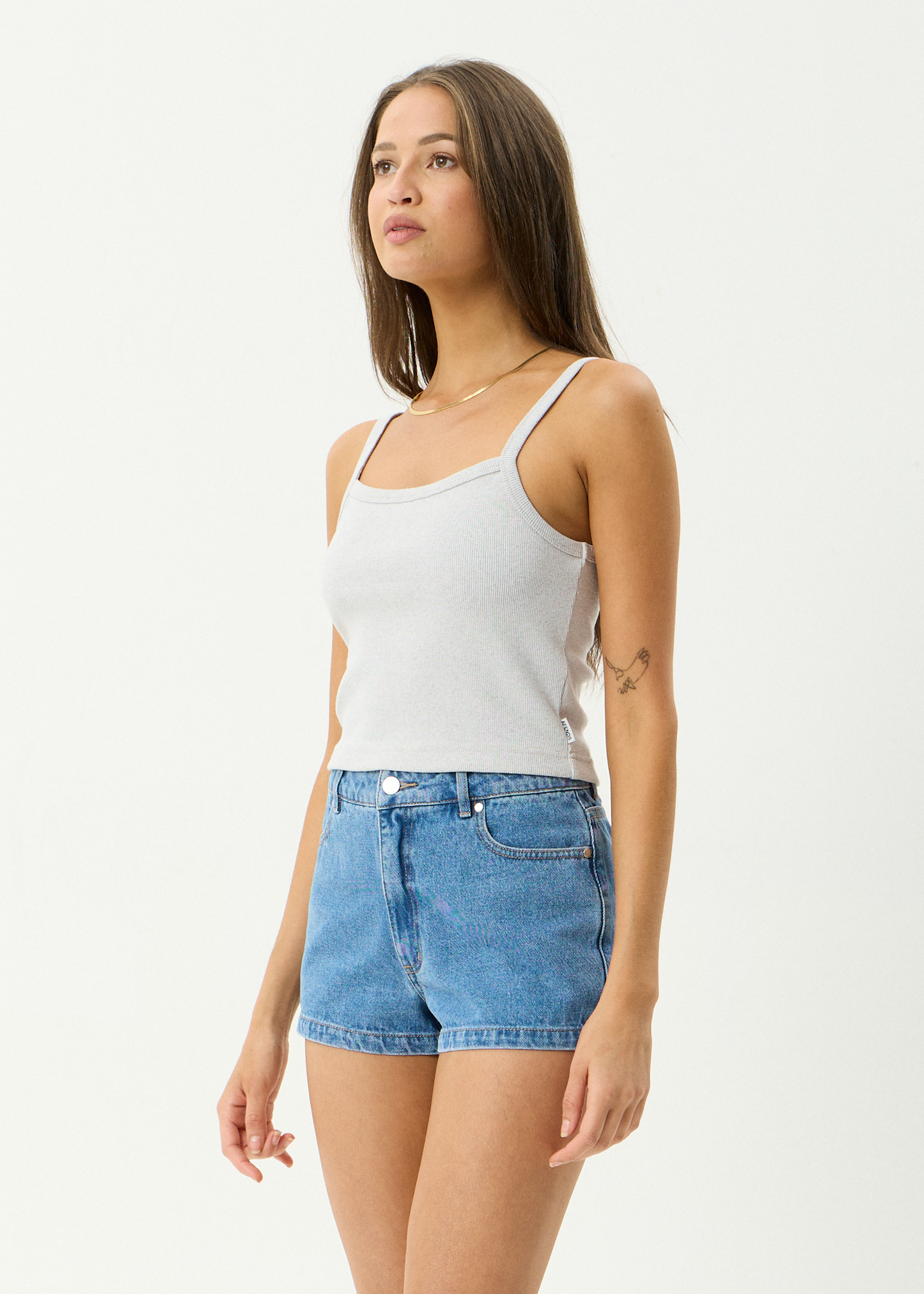 AFENDS Womens Taylor - Rib Singlet - Shadow Grey Marle