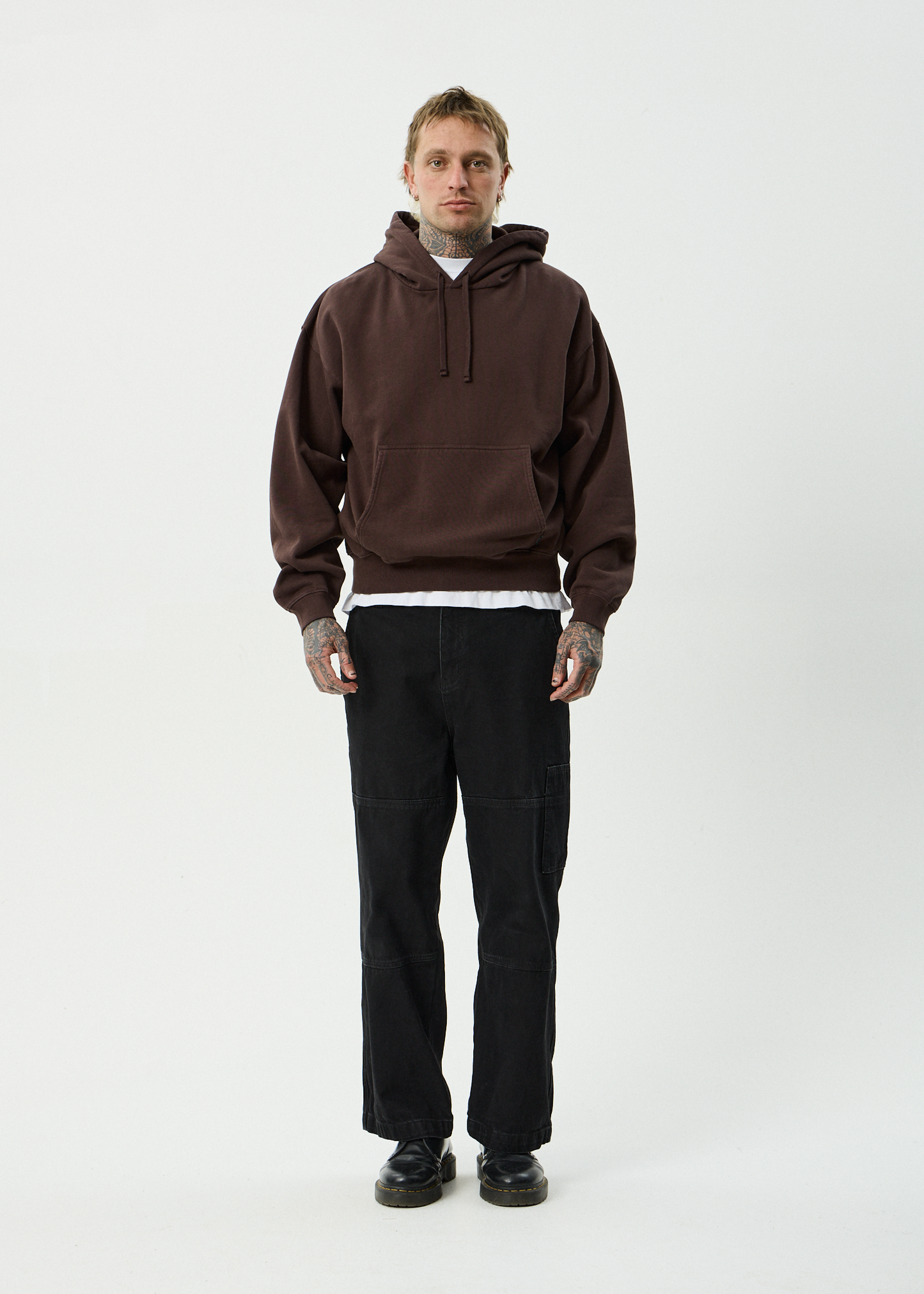 AFENDS Mens Genesis - Boxy Pull On Hood - Washed Coffee