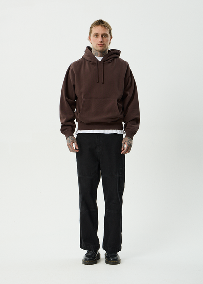 AFENDS Mens Genesis - Boxy Pull On Hood - Washed Coffee