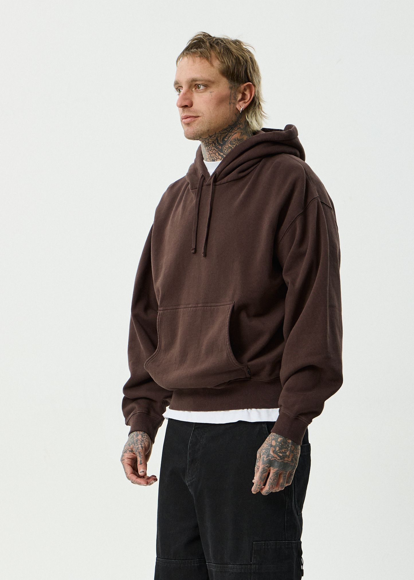 AFENDS Mens Genesis - Boxy Pull On Hood - Washed Coffee