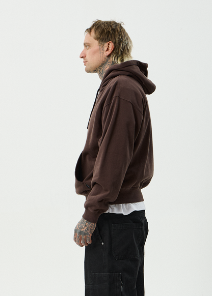 AFENDS Mens Genesis - Boxy Pull On Hood - Washed Coffee