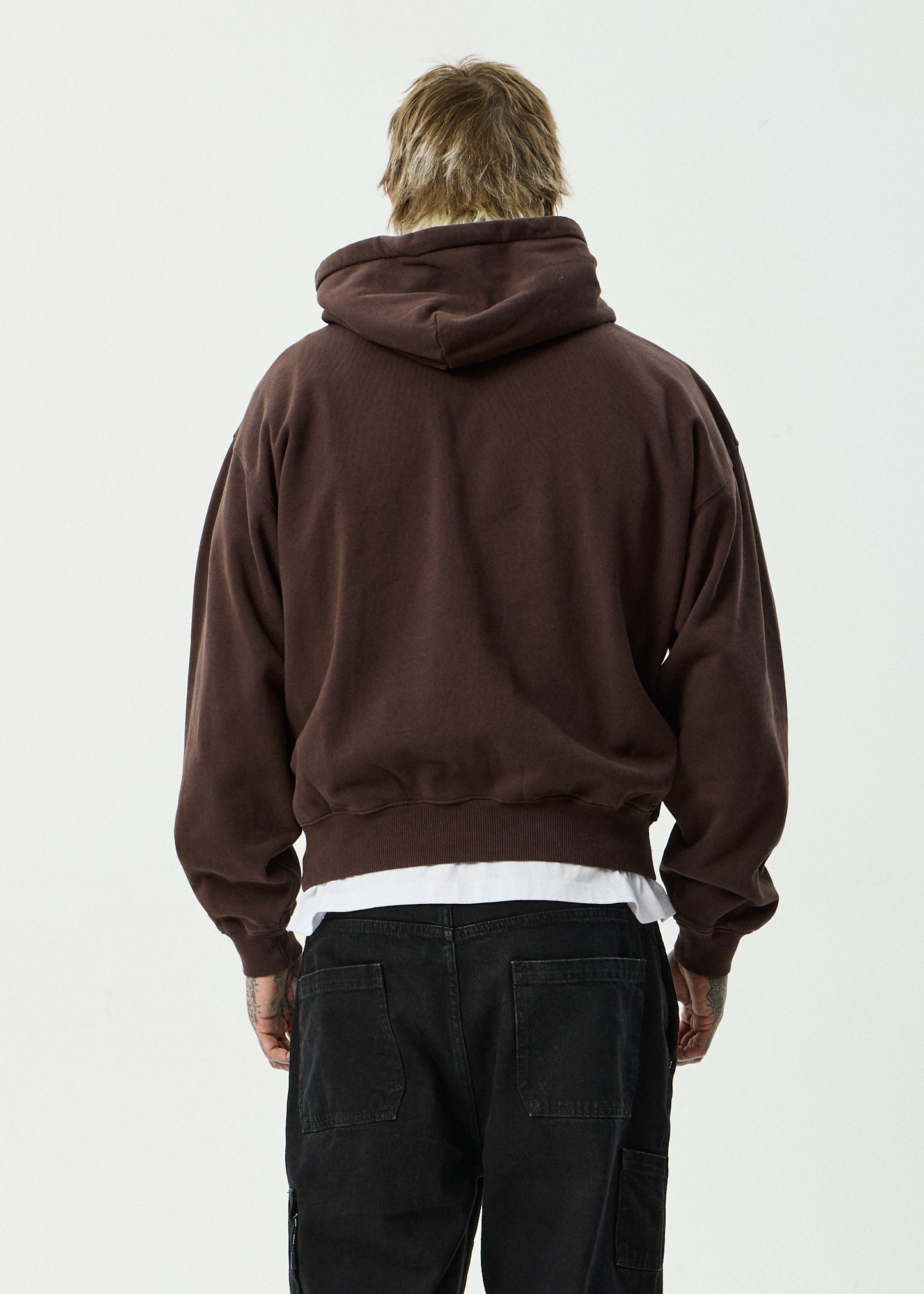 AFENDS Mens Genesis - Boxy Pull On Hood - Washed Coffee